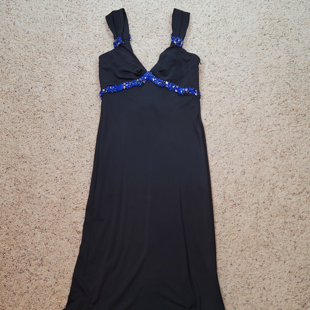 Blumarine Black V Neck Sleeveless Crystals Long Dress size I 48
